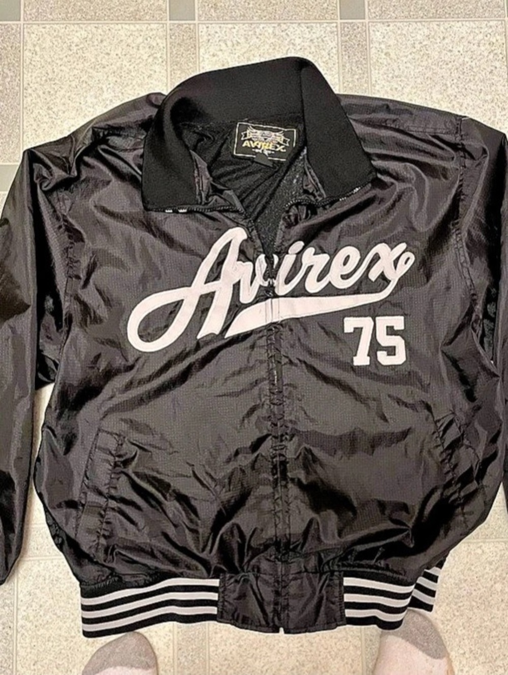Avirex 75 Nylon Windbreaker Jacket Men's Black & White Size Large
